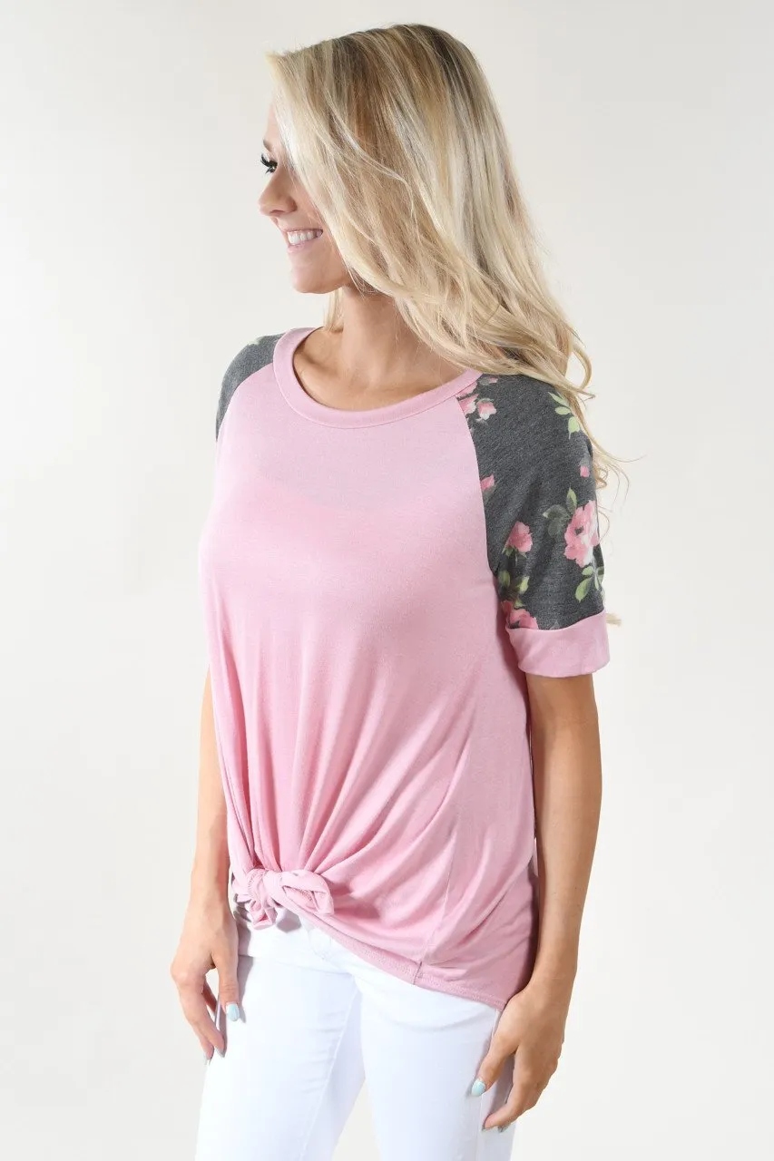 Sweet Pea Charcoal Floral Sleeve Top ~ Mauve