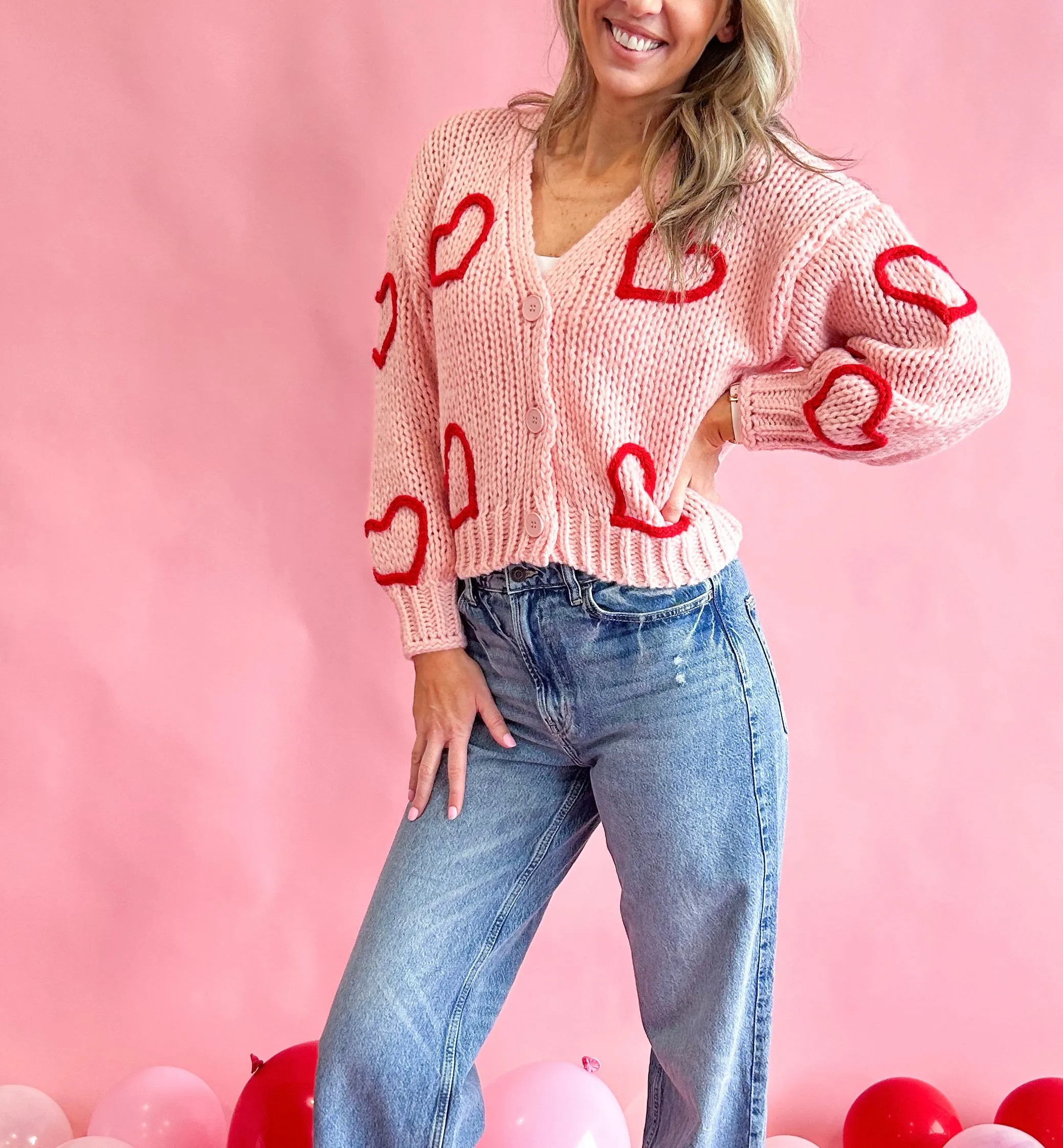 Sweetheart Puffy Heart Crochet Knit Cardigan