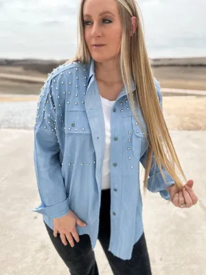 The Catching Feelings Chambray Studded Top