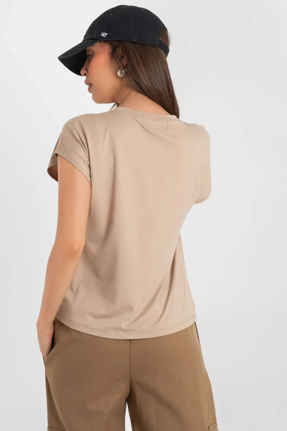 Top oversized cuello v manga corta