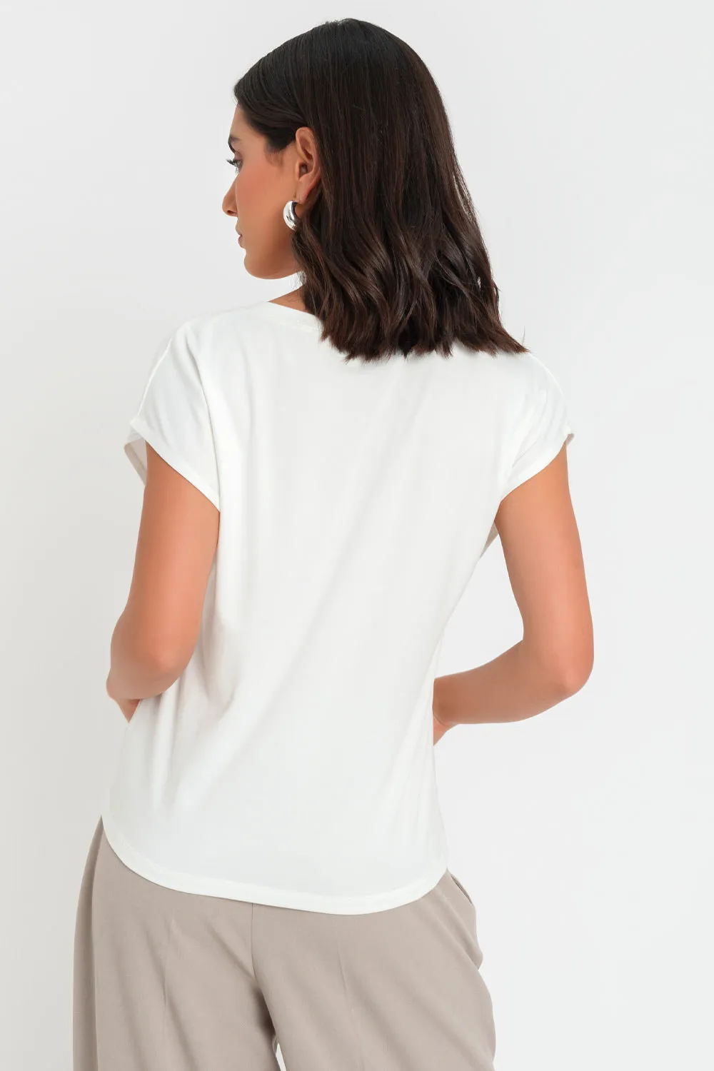 Top oversized cuello v manga corta