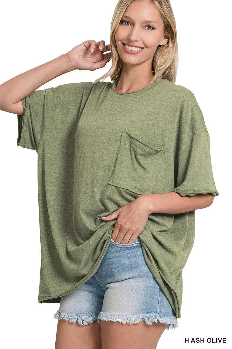TRI BLEND OVERSIZED FRONT POCKET BOYFRIEND TEE