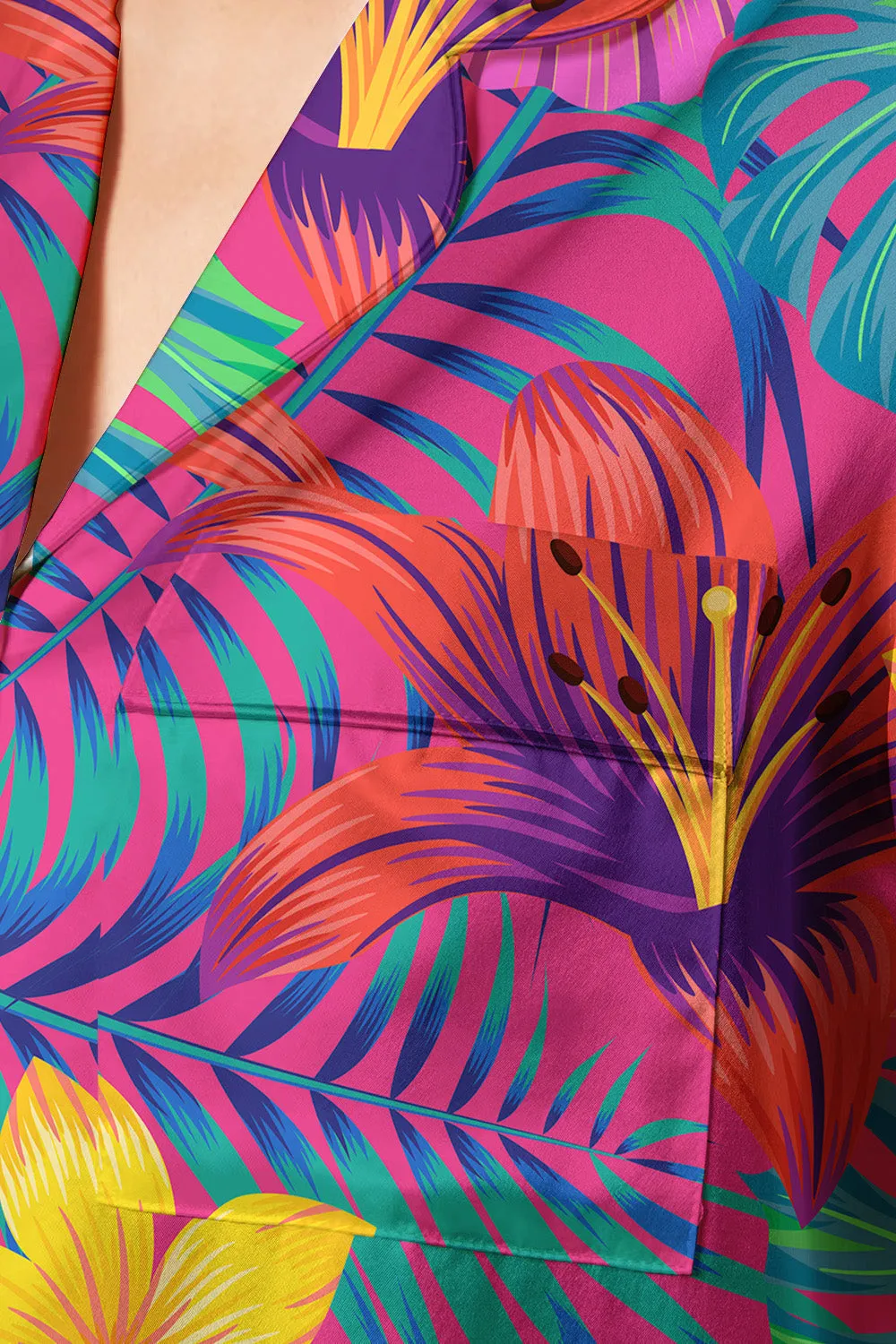 Tropical Fiesta – Bold Floral Paradise Satin Pajama Set