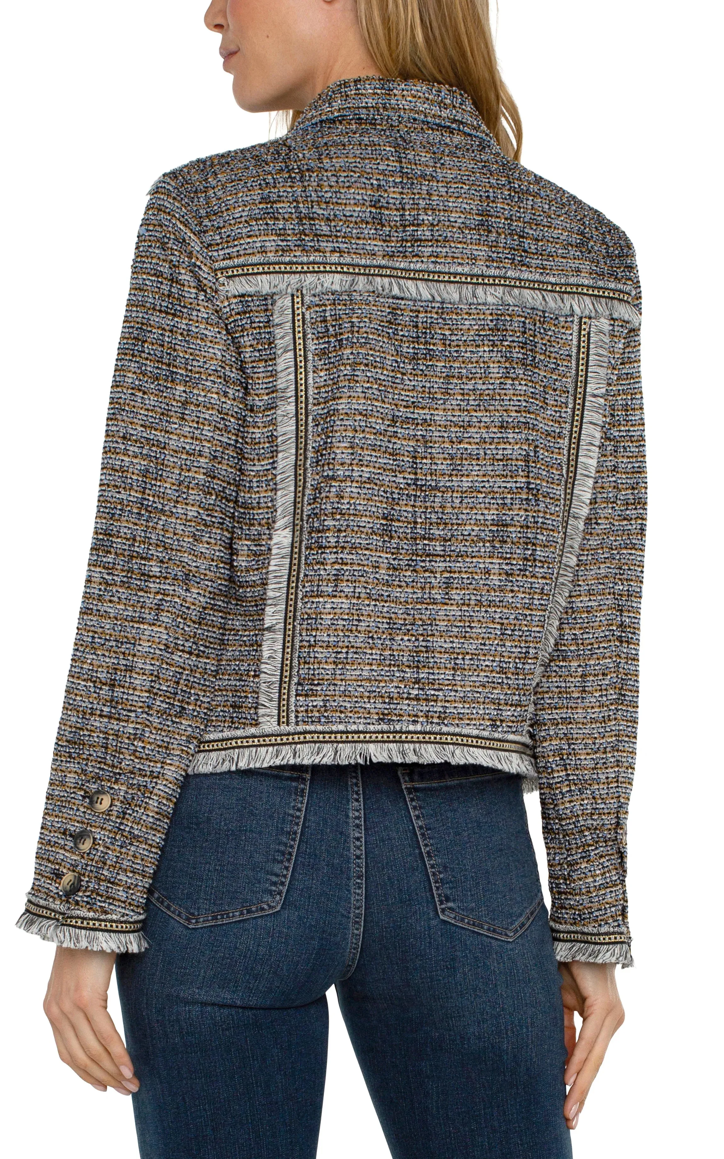 Trucker Jacket with Fray Seams in Lapis
