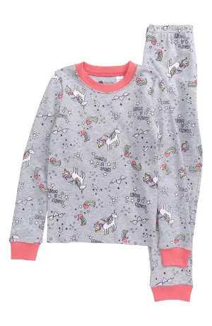 Tucker & Tate Kids' Glow In The Dark Fitted Two-piece Pajamas In Heather Grey Light Space Unicorn Sz 4, Retails $42 