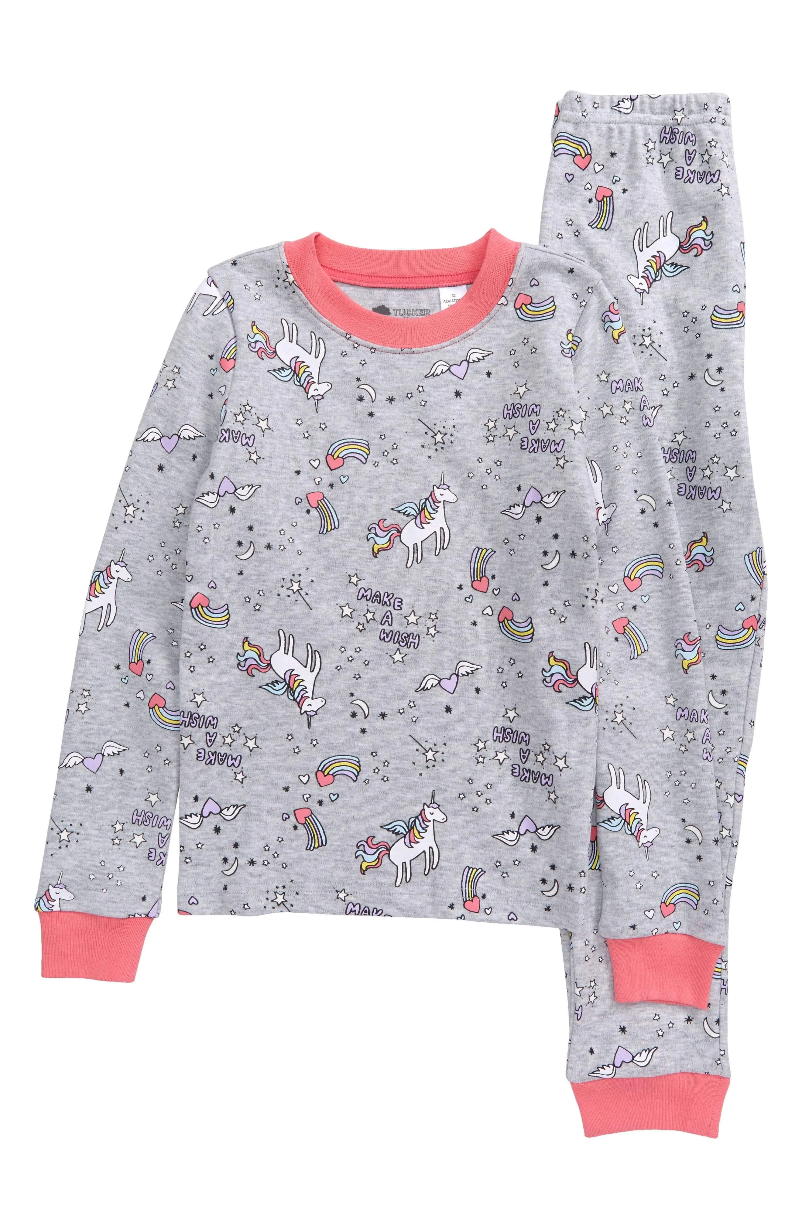 Tucker & Tate Kids' Glow In The Dark Fitted Two-piece Pajamas In Heather Grey Light Space Unicorn Sz 4, Retails $42 