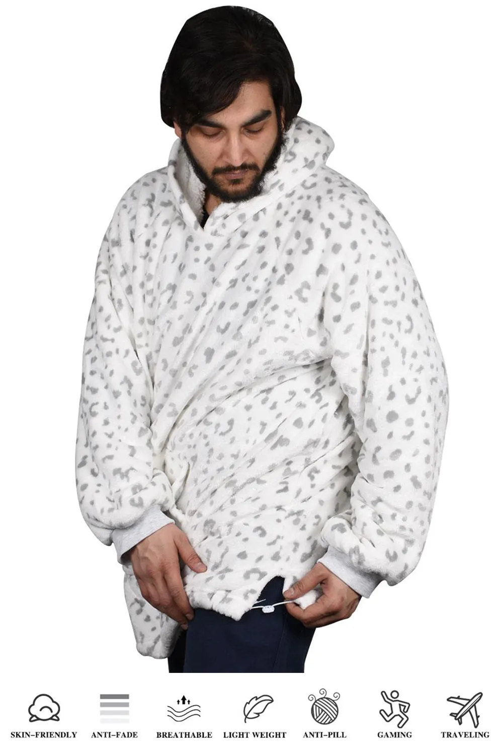 Unisex Spot Dot Sherpa Fleece Blanket Hoodie