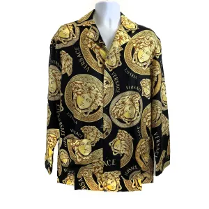 Versace - Medusa Amplified Print Silk Pajama Shirt - Black / Yellow - Size 3 / L