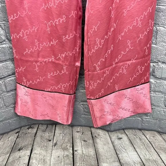 Victoria's Secret Pink Satin Silky Pajama Pants Lounge M Spell Out