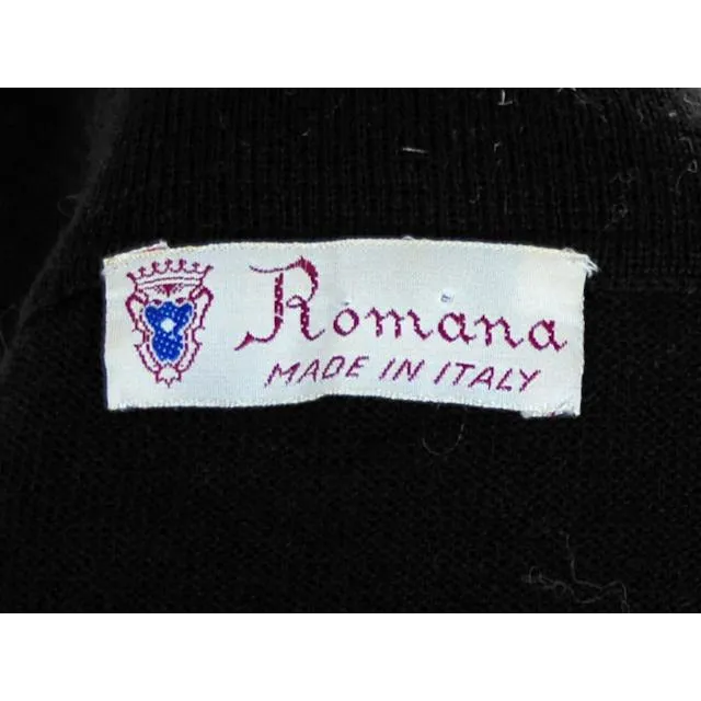 Vintage Ladies Wool Sweater Black Romana Italy Great Details 1950s Small