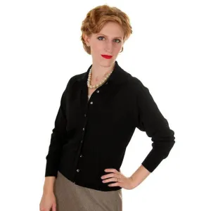 Vintage Ladies Wool Sweater Black Romana Italy Great Details 1950s Small