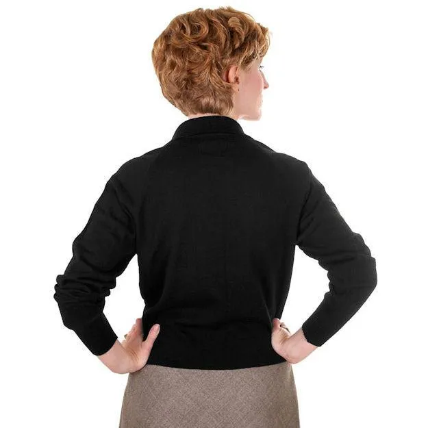 Vintage Ladies Wool Sweater Black Romana Italy Great Details 1950s Small