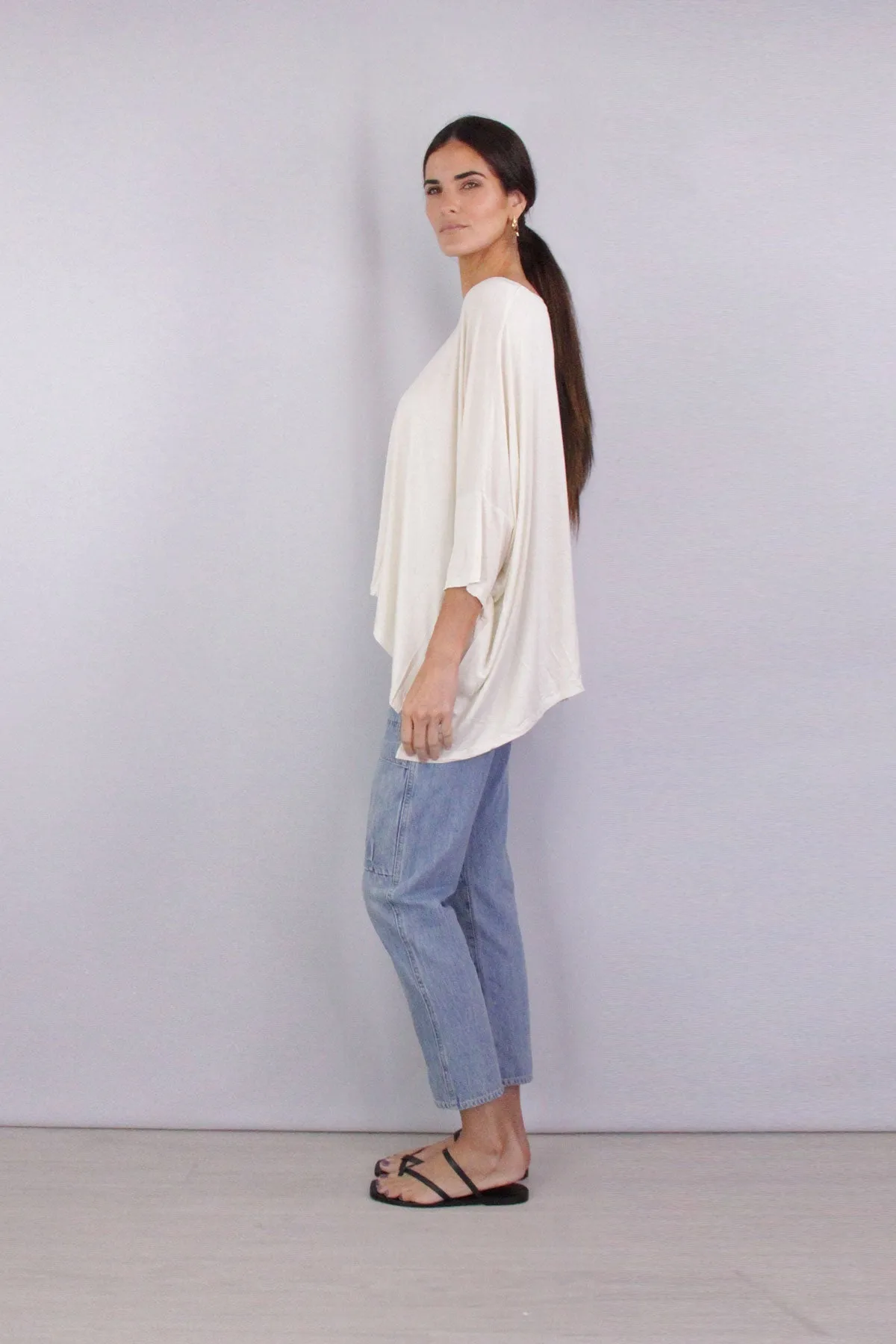 Viscose Jersey Oversized Short Sleeve Crew in Magnolia