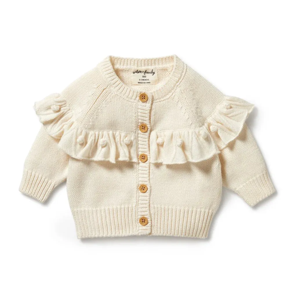 Wilson   Frenchy Knitted Ruffle Cardigan - Ecru