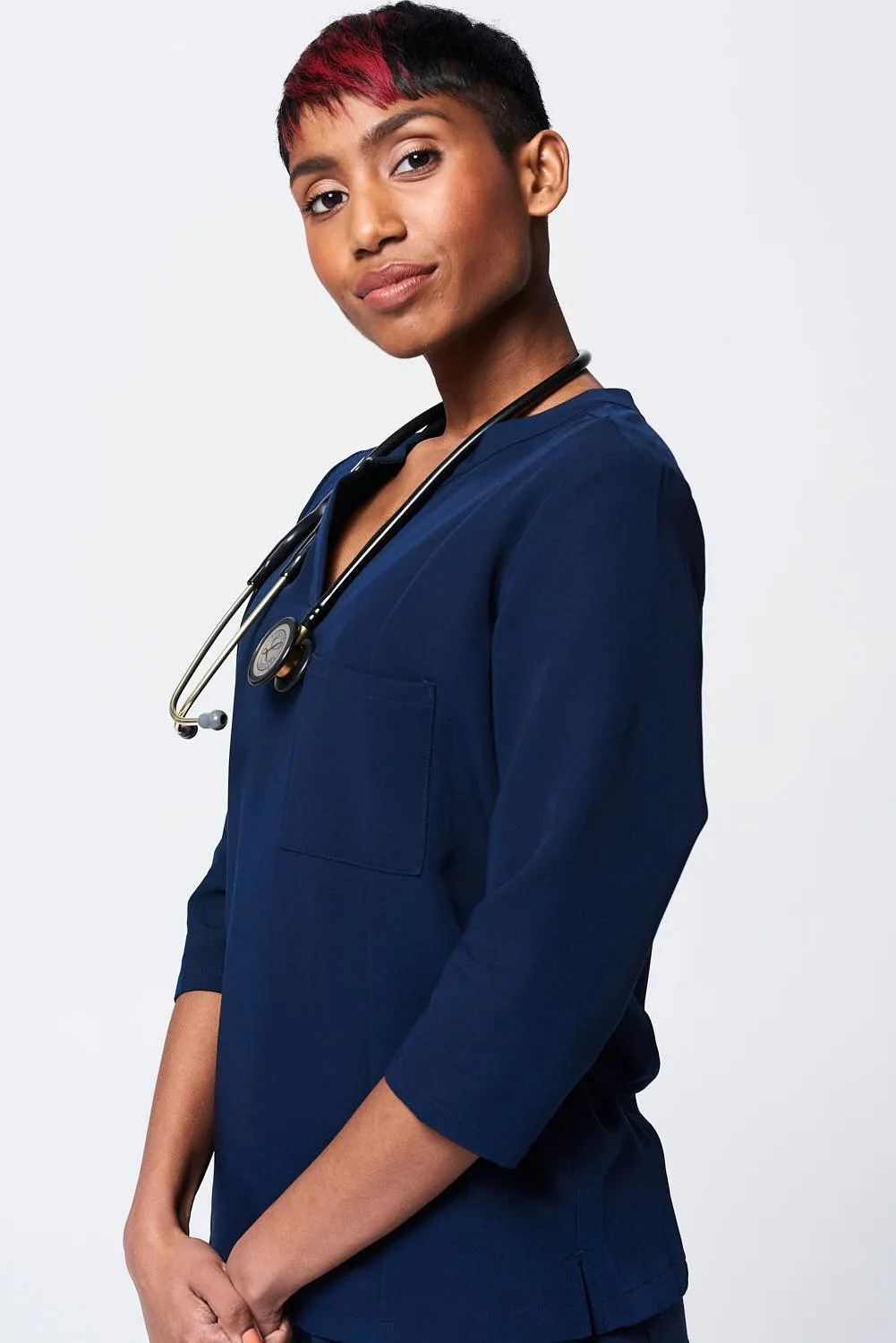 Women's 3/4 Sleeve Henley Scrub Top