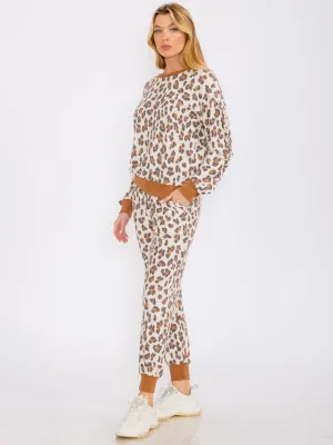 WOMEN'S ELASTIC WAIST FRONT POCKETS ANIMAL PRINT JOGGER PANTS