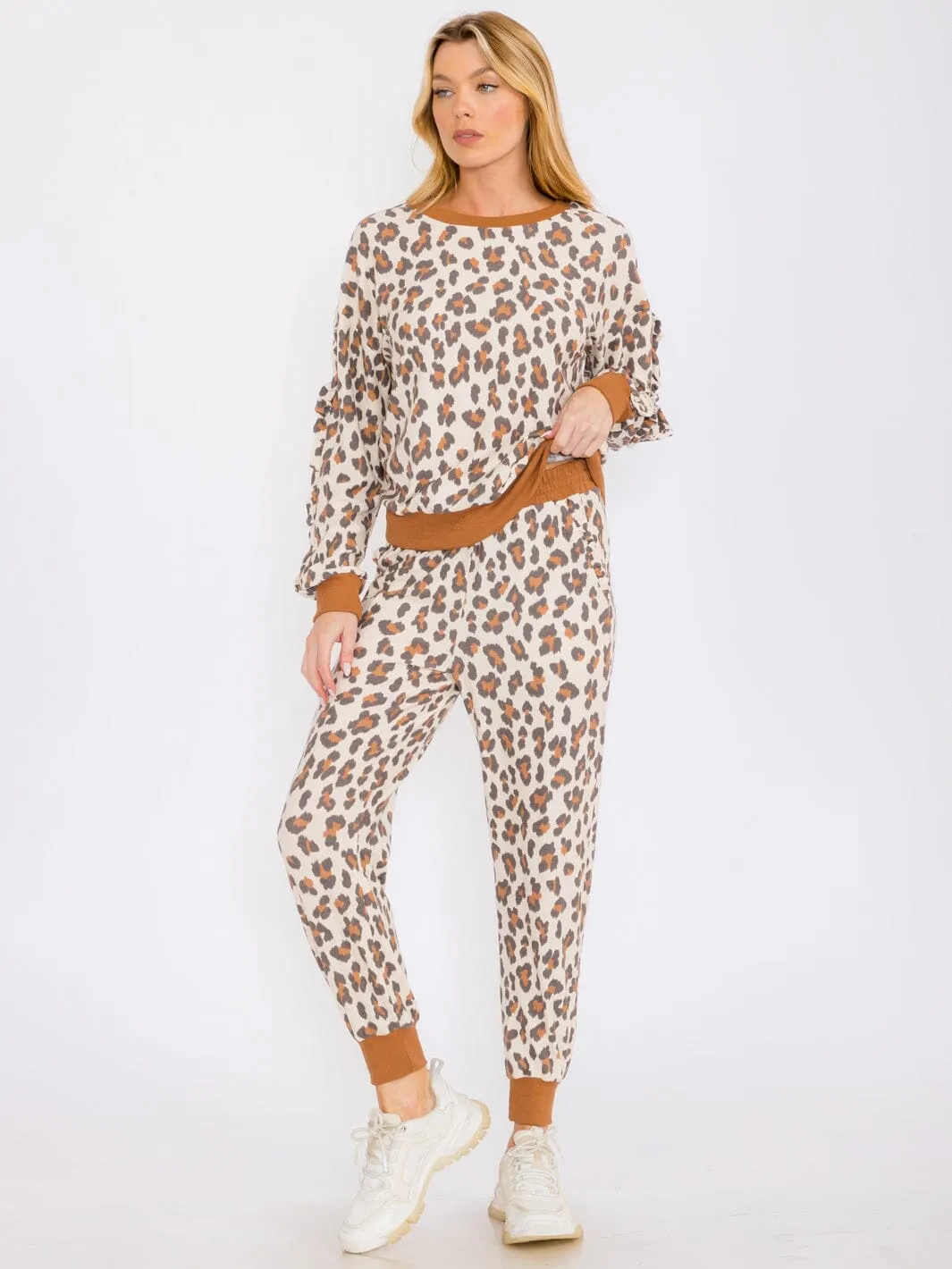 WOMEN'S ELASTIC WAIST FRONT POCKETS ANIMAL PRINT JOGGER PANTS