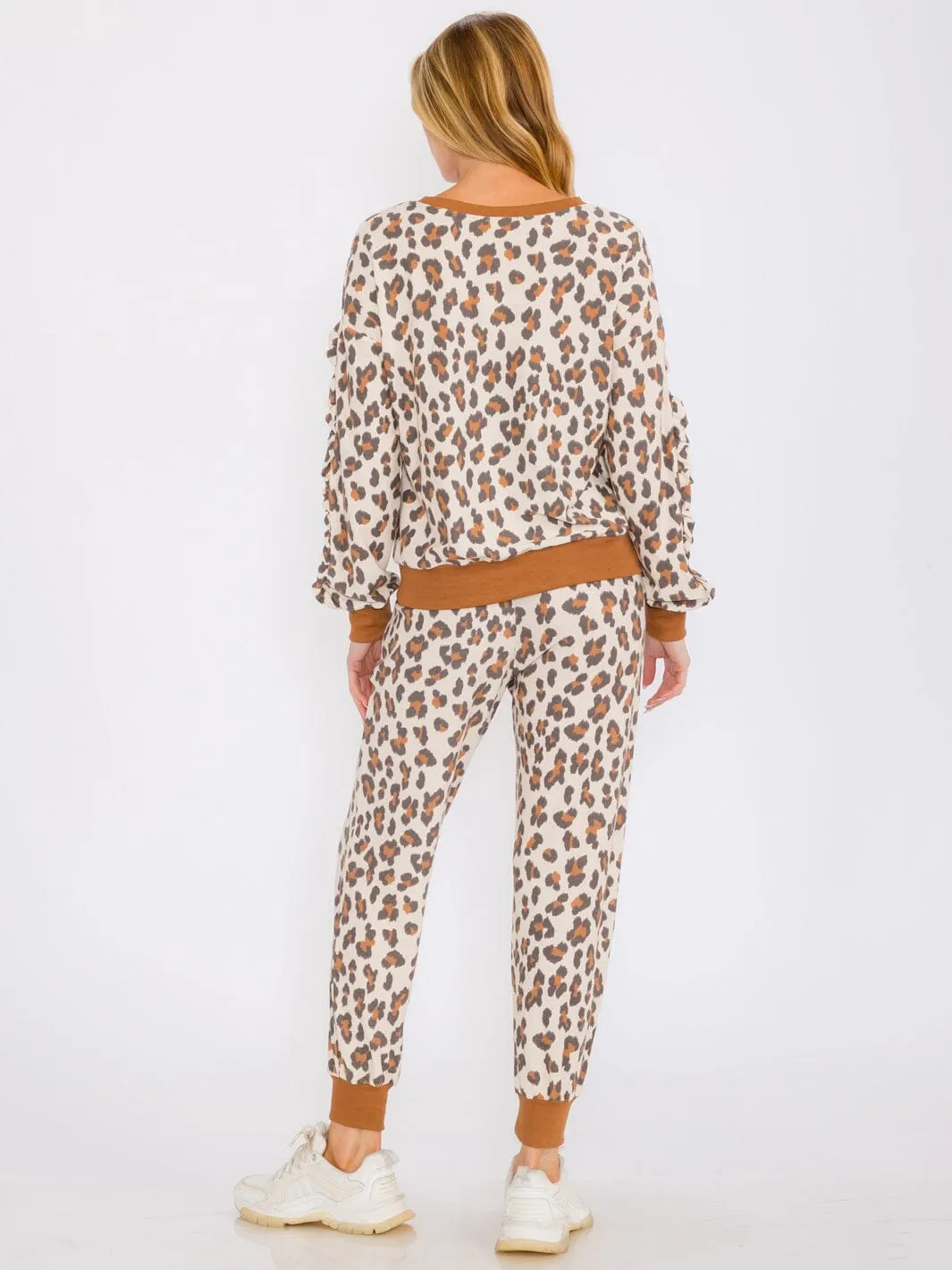 WOMEN'S ELASTIC WAIST FRONT POCKETS ANIMAL PRINT JOGGER PANTS