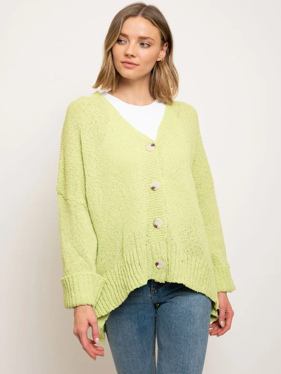 WOMEN'S LONG SLEEVE HIGH-LOW BUTTON DOWN OVERSIZED SWEATER