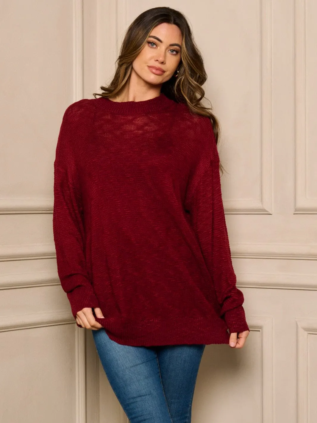 WOMEN'S LONG SLEEVE SOLID KNIT SWEATER