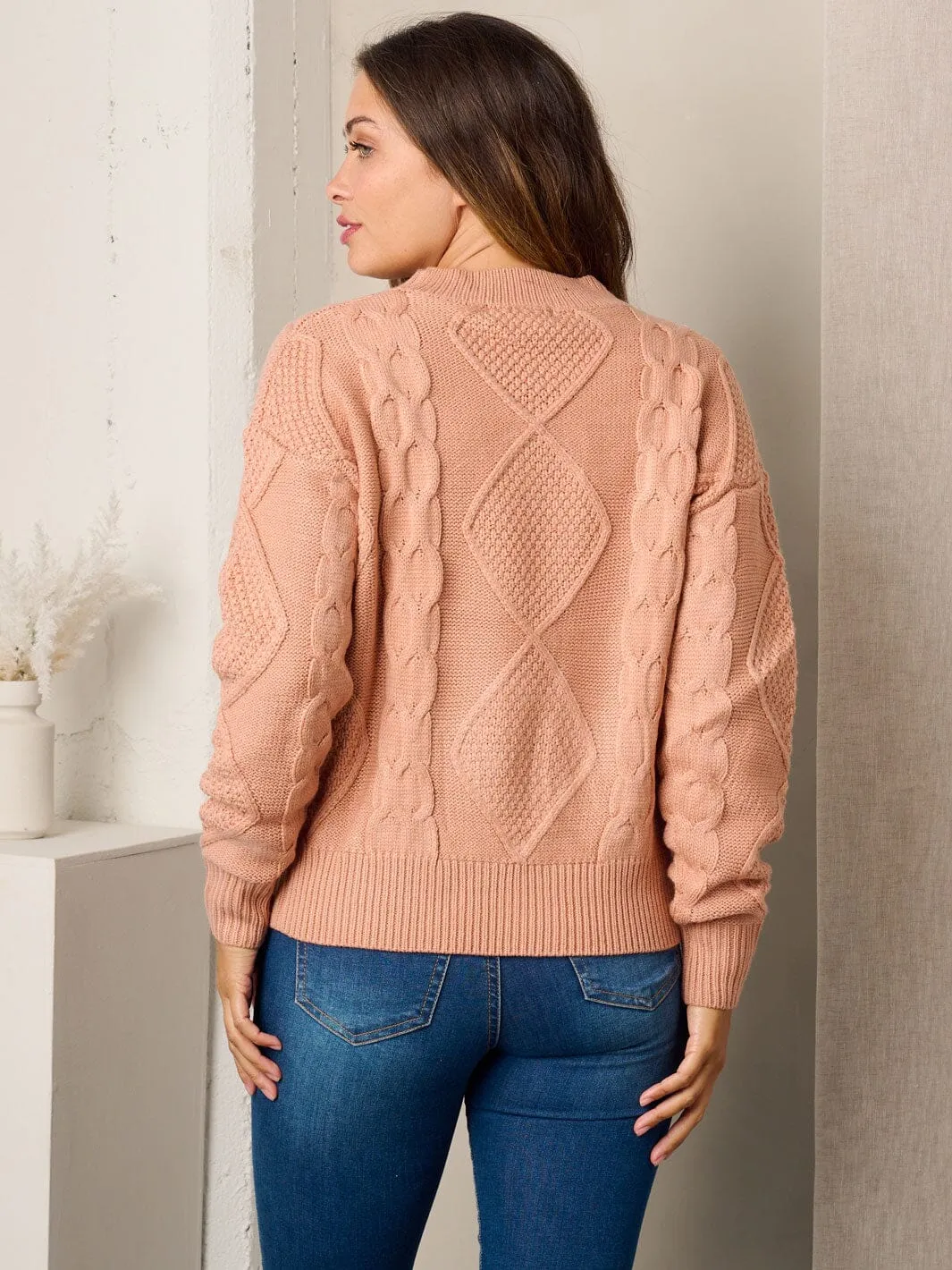 WOMEN'S LONG SLEEVE STUDS DETAILED KNIT SWEATER