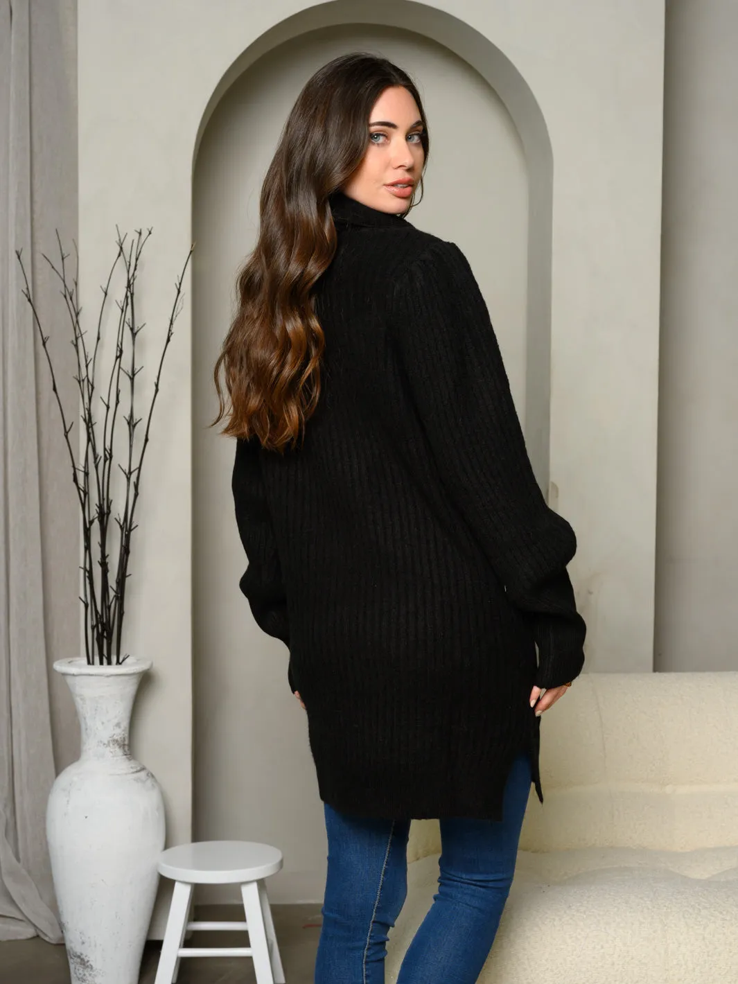WOMEN'S LONG SLEEVE TURTLE NECK KNIT SWEATER
