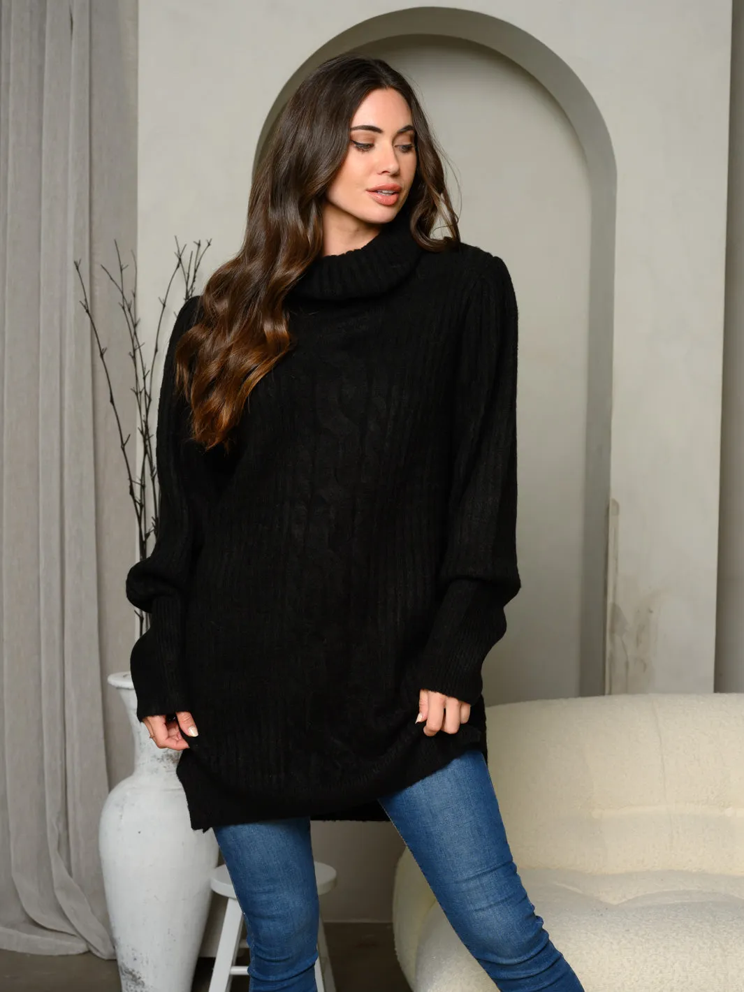 WOMEN'S LONG SLEEVE TURTLE NECK KNIT SWEATER