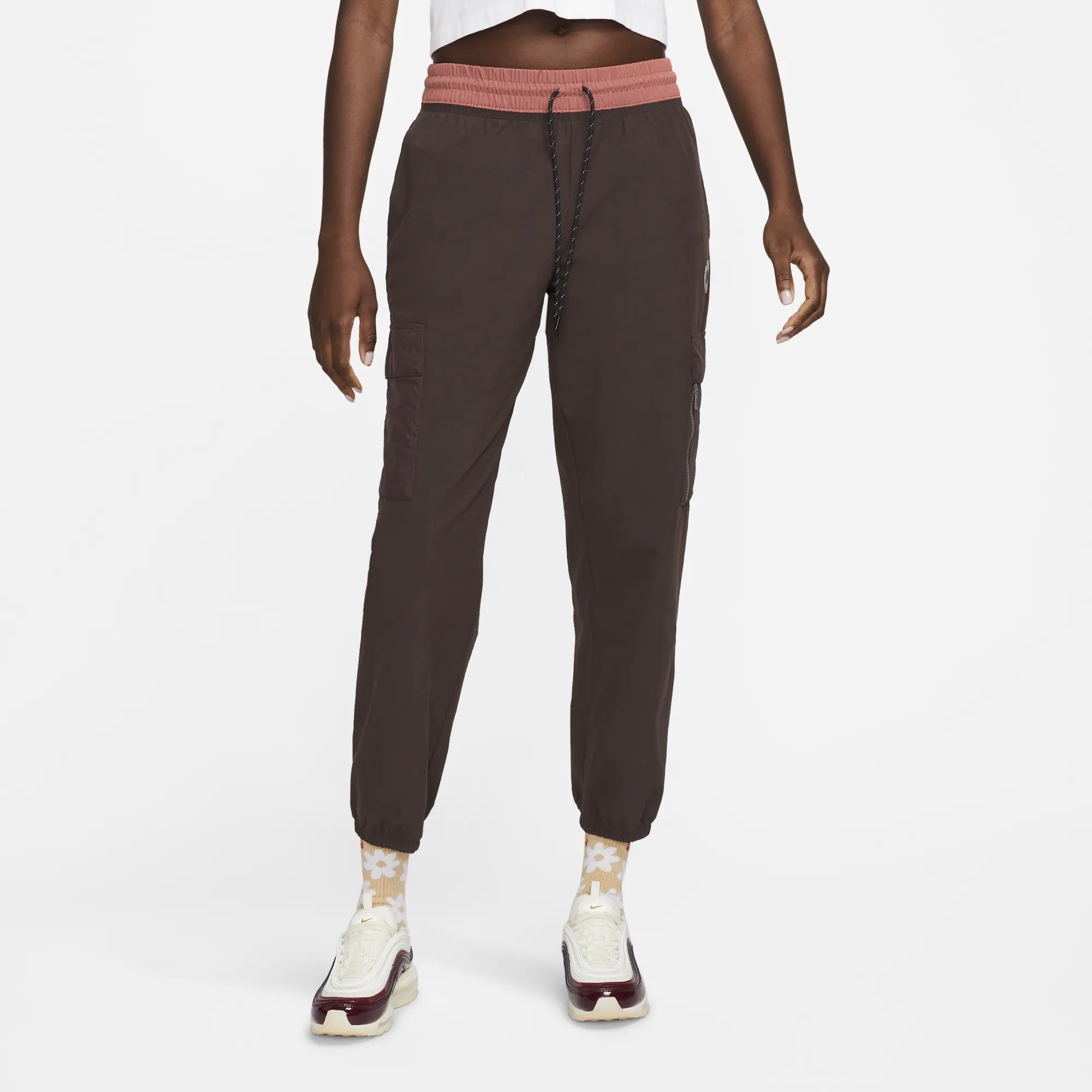 Womens Nike Woven Cropped Cargo Jogger Pants 'Brown'