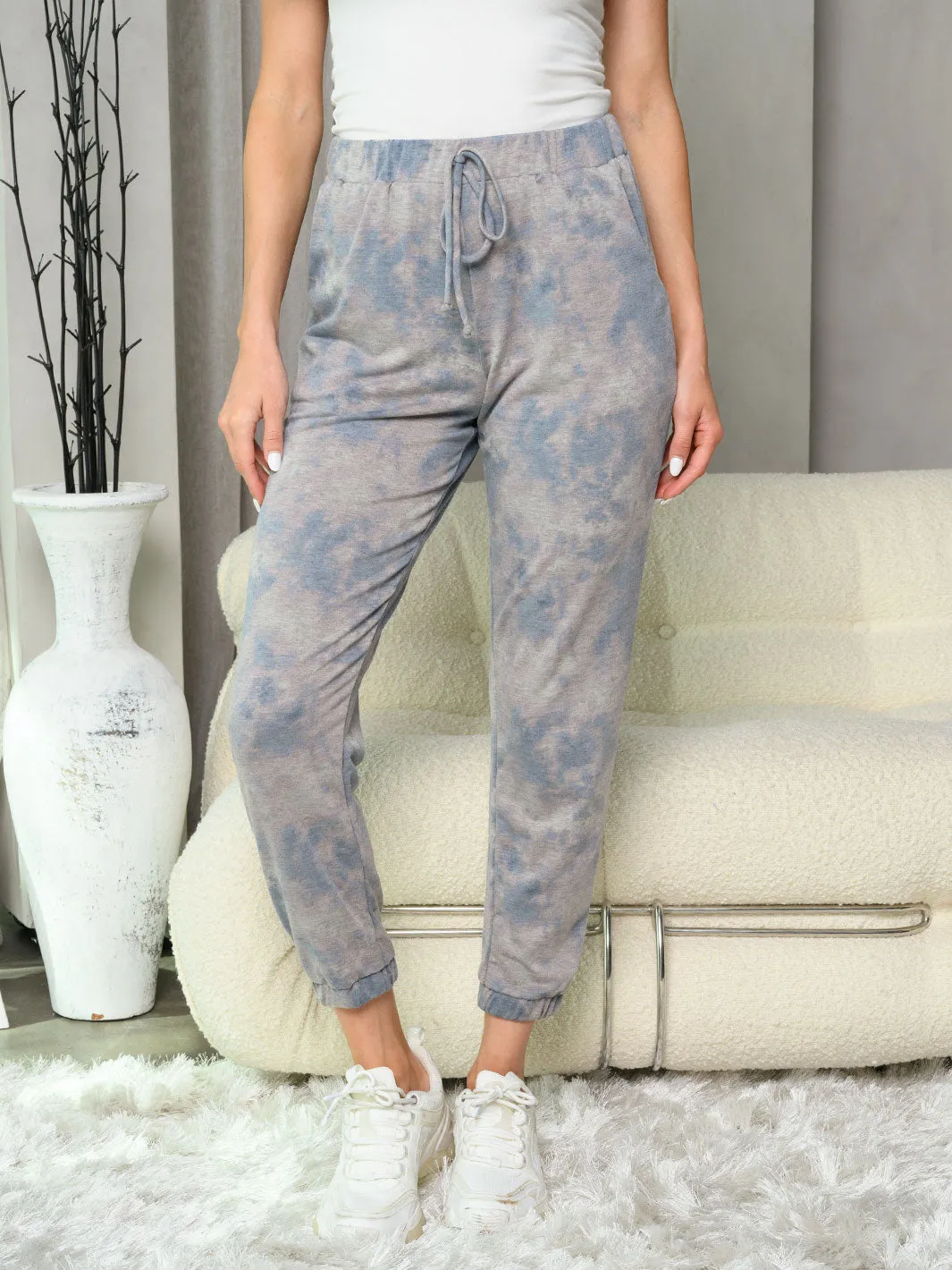 WOMEN'S SELF TIE POCKETS TIE DYE PANTS