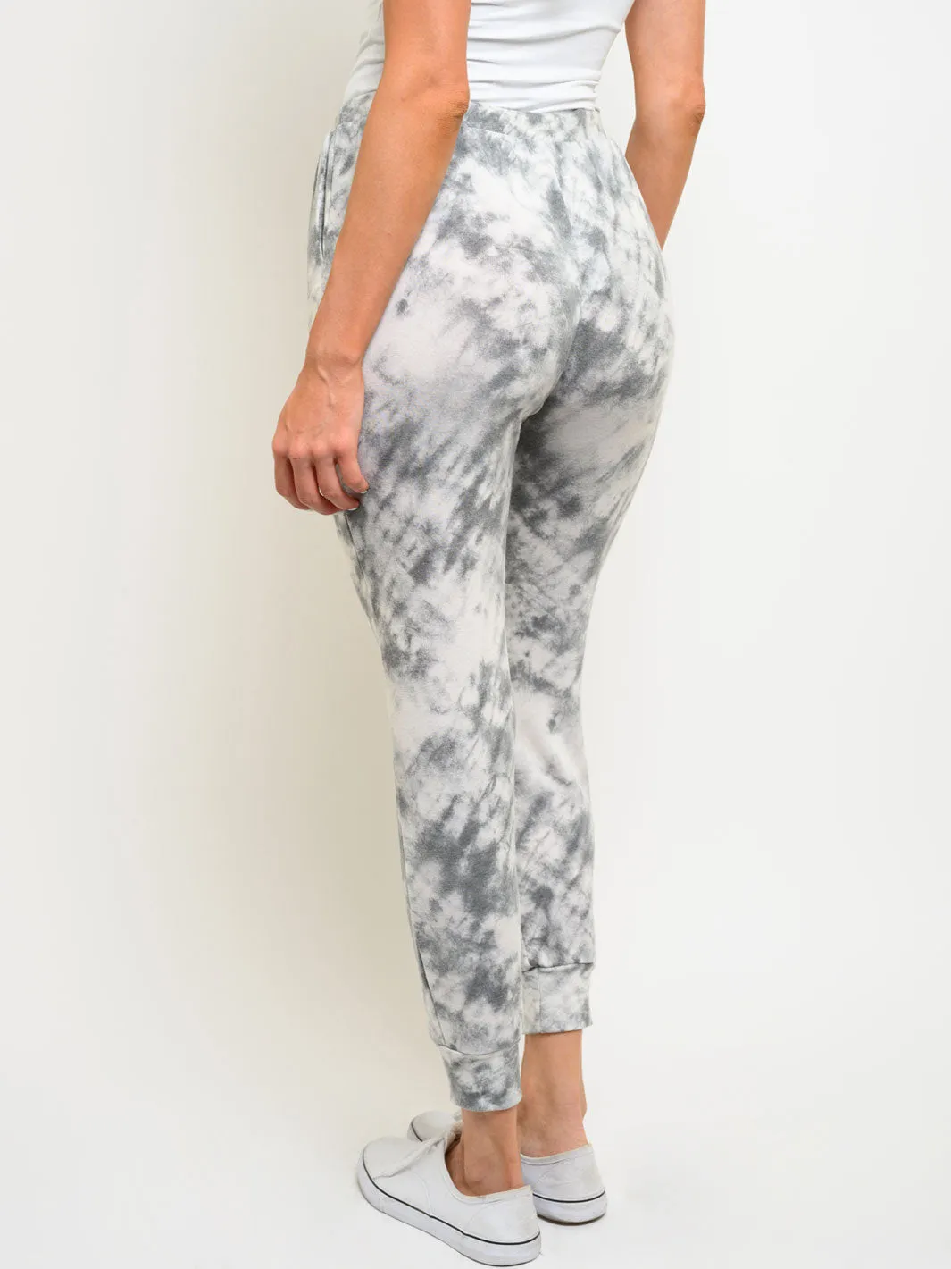 WOMEN'S SELF TIE POCKETS TIE DYE PRINT PANTS