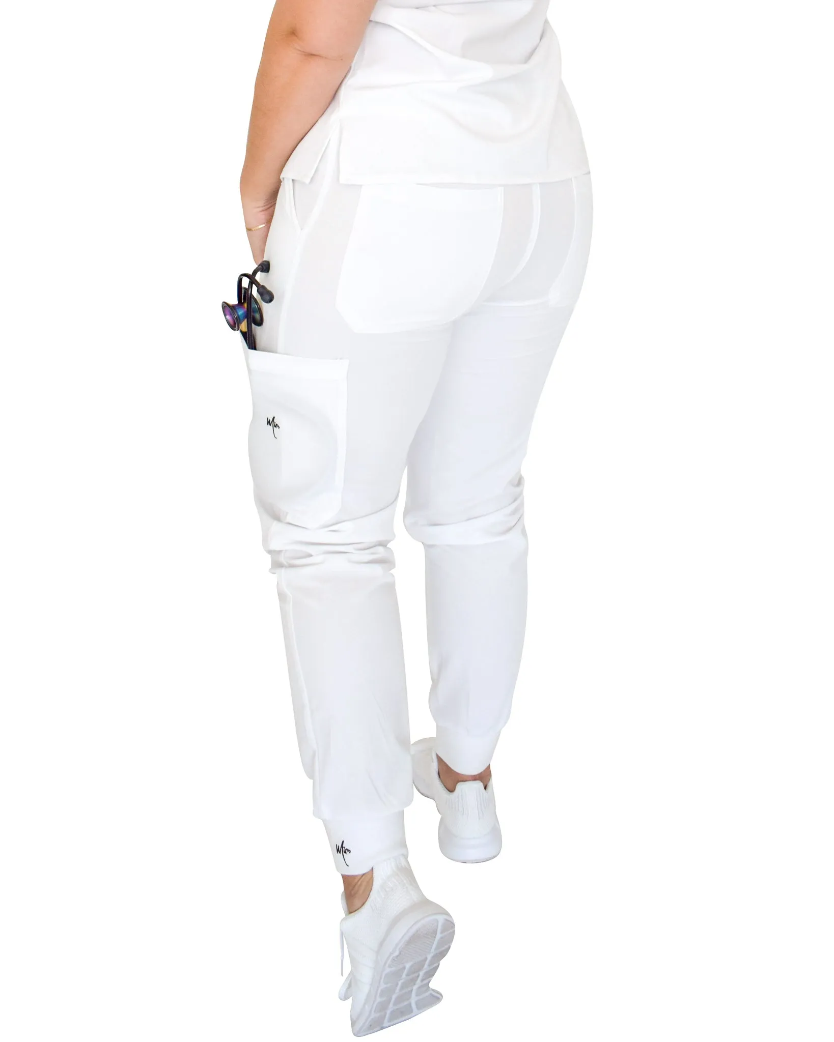 women's White Jogger Scrub Pants