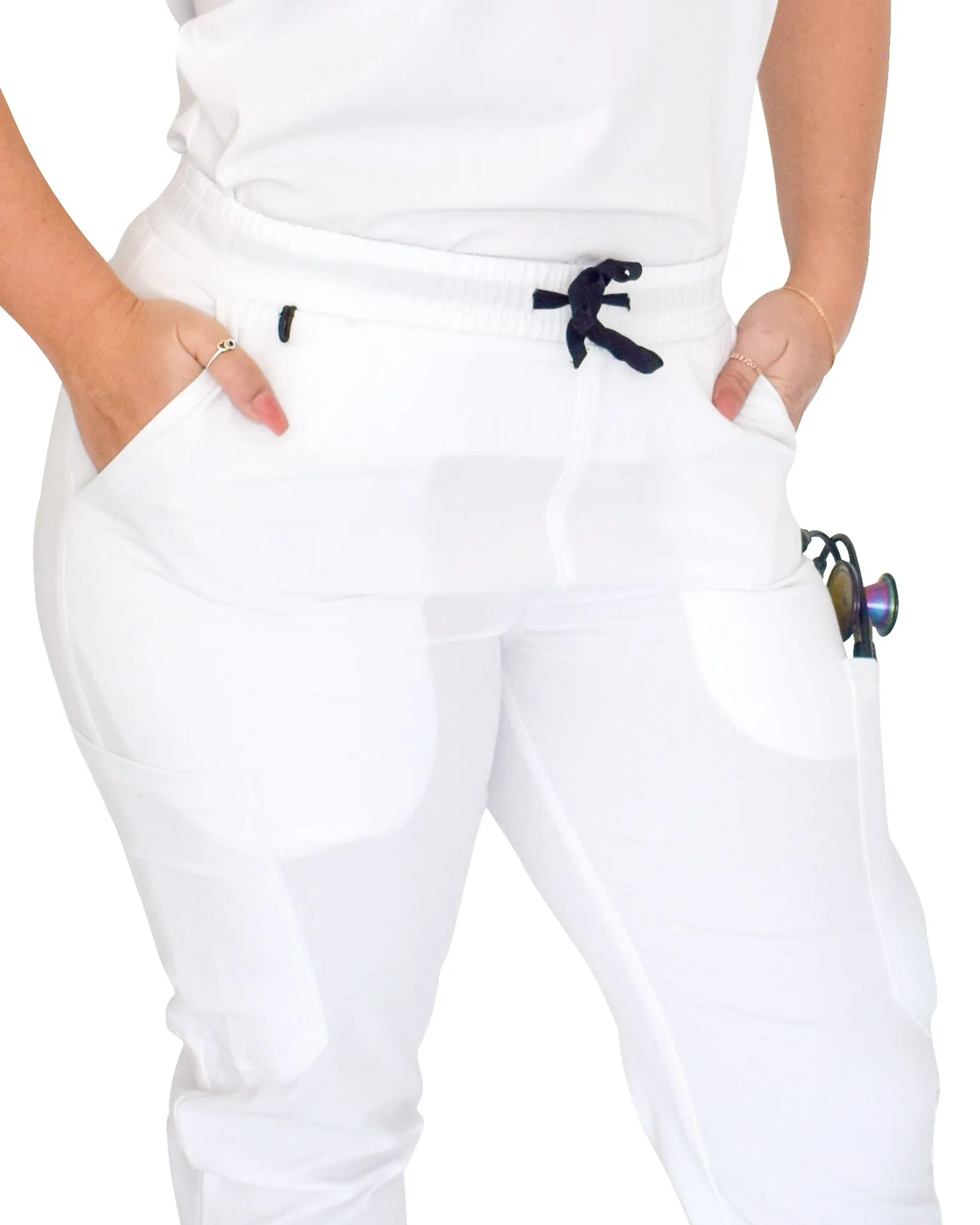 women's White Jogger Scrub Pants