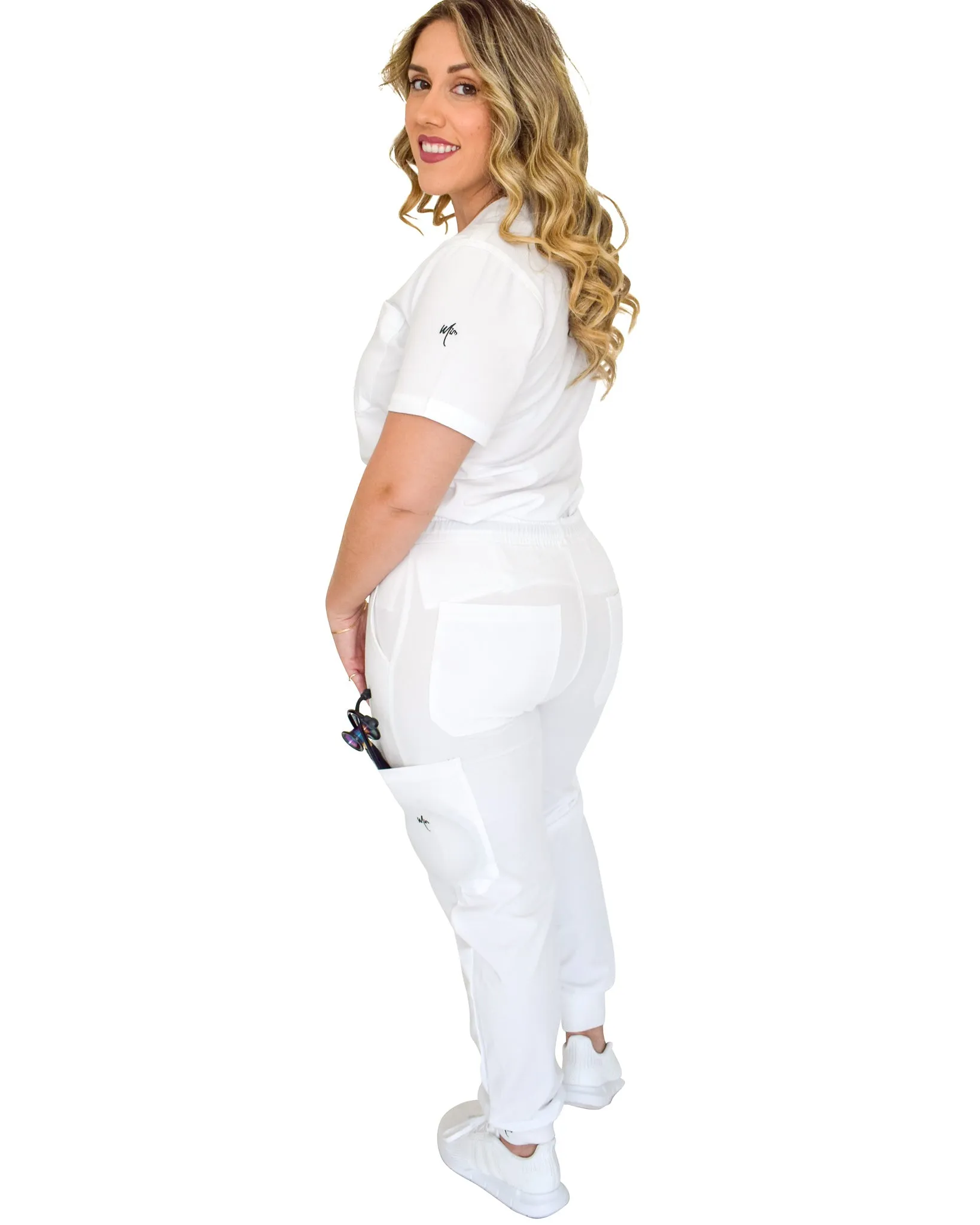 women's White Jogger Scrub Pants
