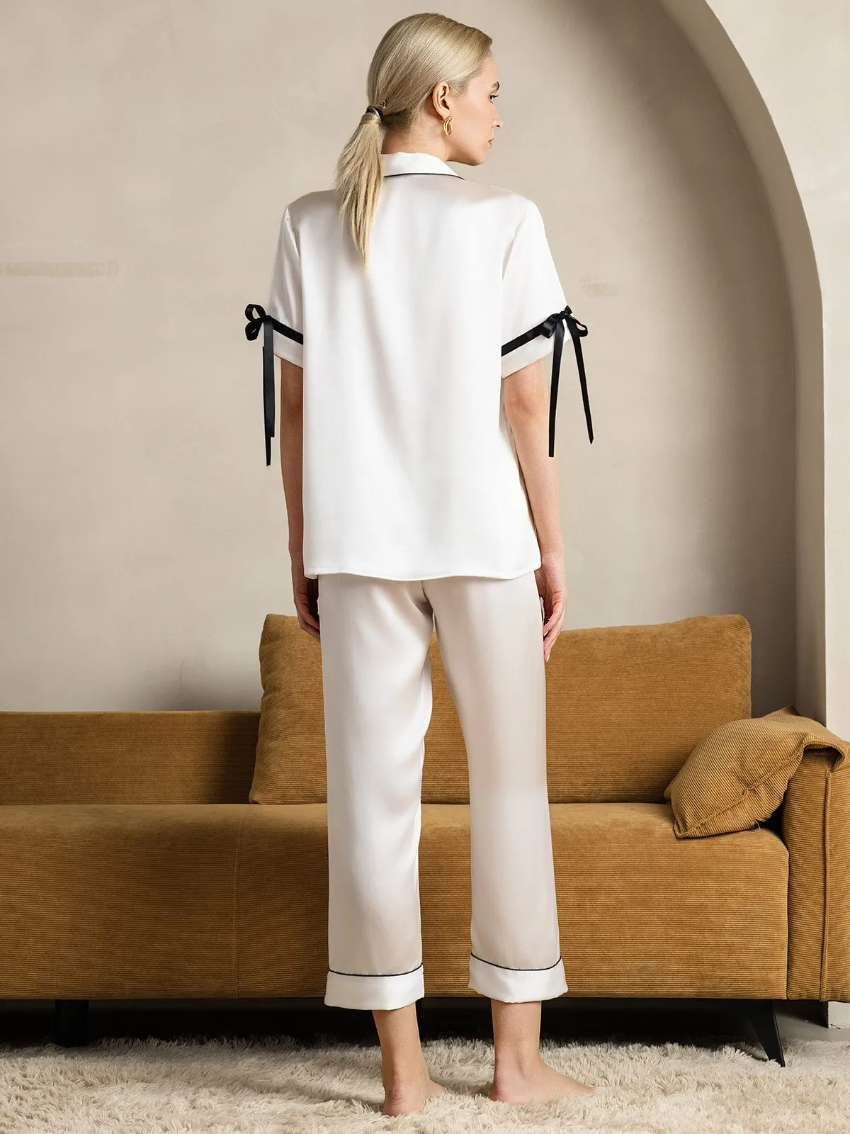Zuivere Zijde Korte Mouw Broek Pyjama Set