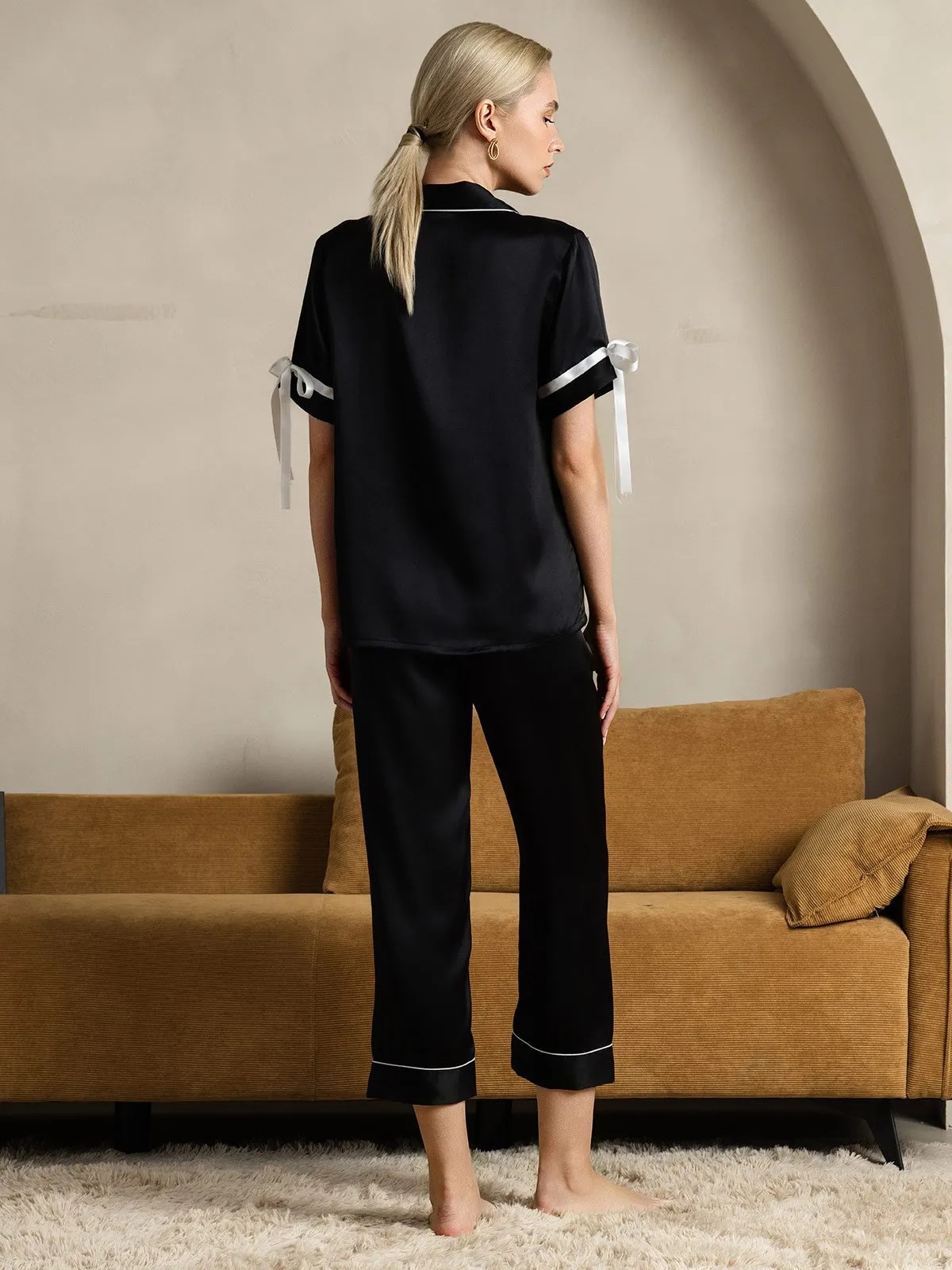 Zuivere Zijde Korte Mouw Broek Pyjama Set