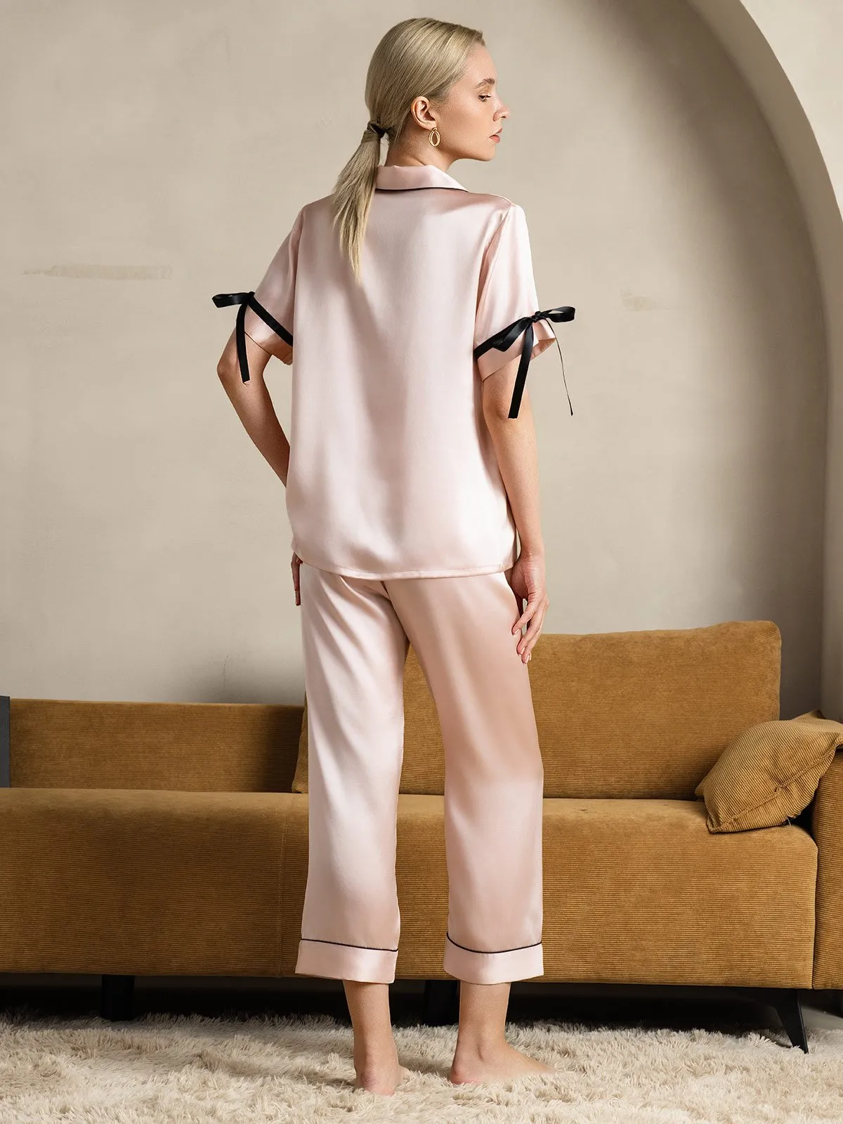 Zuivere Zijde Korte Mouw Broek Pyjama Set