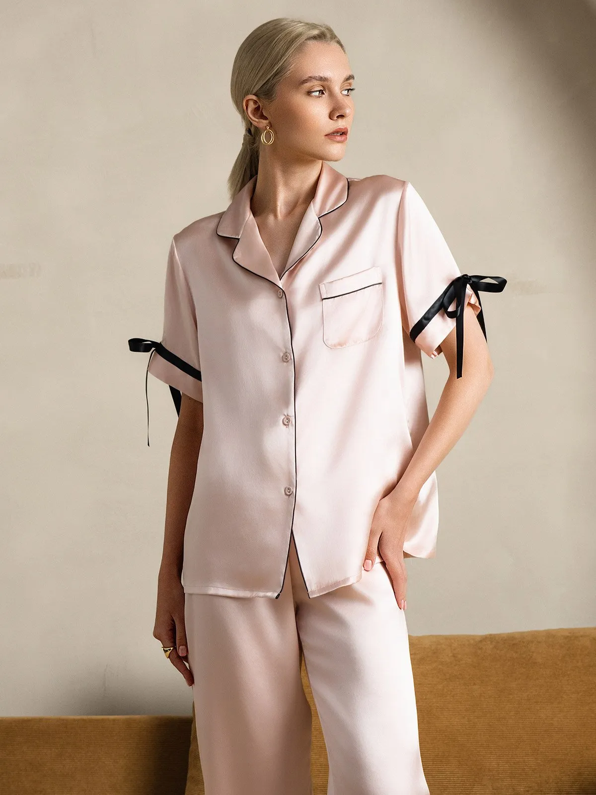 Zuivere Zijde Korte Mouw Broek Pyjama Set