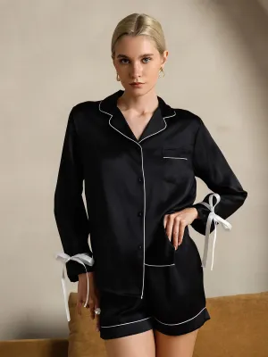 Zuivere Zijde Lange Mouw Shorts Pyjama Set